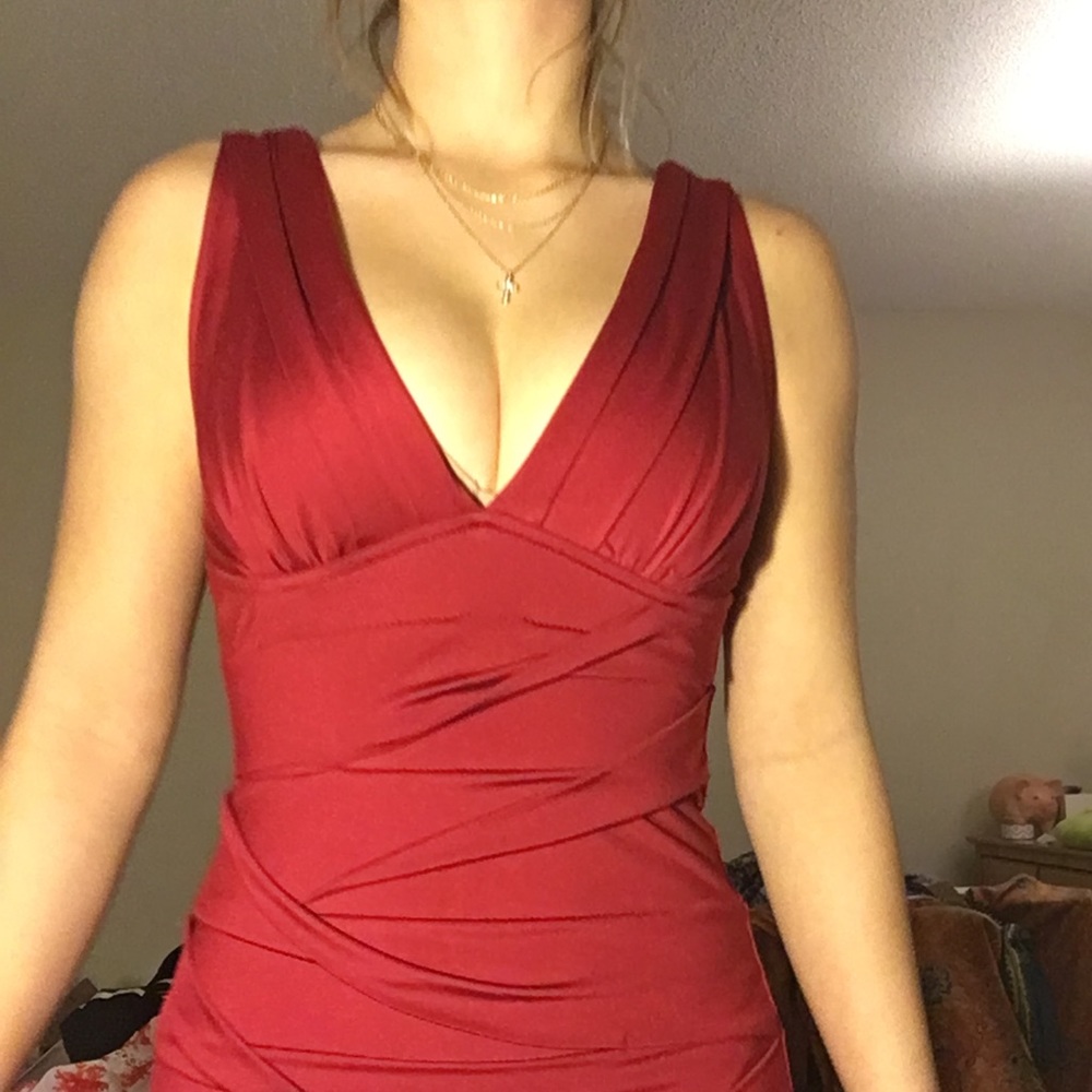 red plunge mini dress